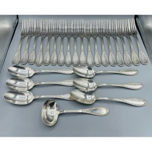 Cutlery In Sterling Silver Lappara & Gabriel 18 Forks And 6 Spoons + 1 Sauce Spoon