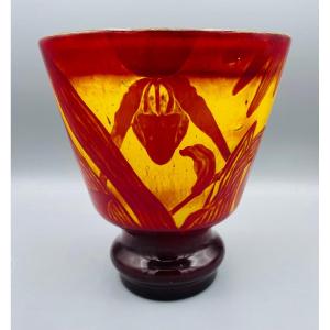 Rare Vase Art Nouveau Aux Orchidees Cristallerie Emile Gallé Nancy 1890