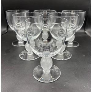 6 Water Glasses No. 1 In Lalique France Crystal, Langeais Model