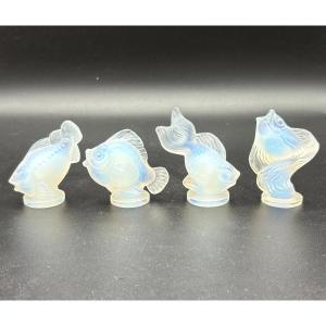 Série de 4 Poissons Art Déco en Verre Opalescent Sabino Paris