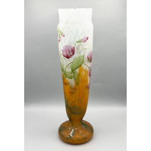 Large Art Nouveau Vase With Sweet Peas, Daum Nancy