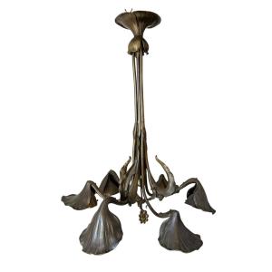 Lustre Art Nouveau en Bronze Jean Auguste Dampt era Majorelle
