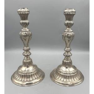 Bruxelles 1778 Pair Of Solid Silver Flambeaux 18th Century Candlesticks