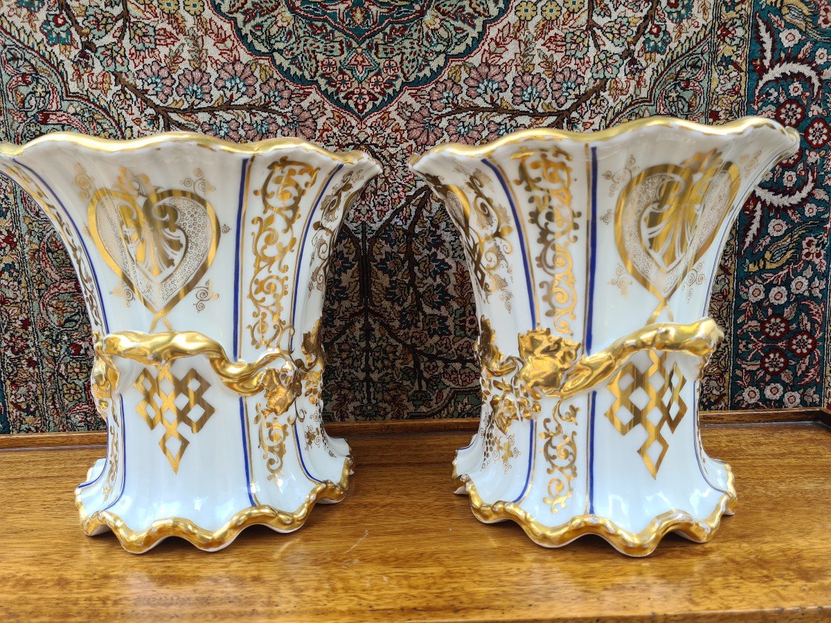 Pair Of Old Paris Porcelain Cache Pot-photo-5