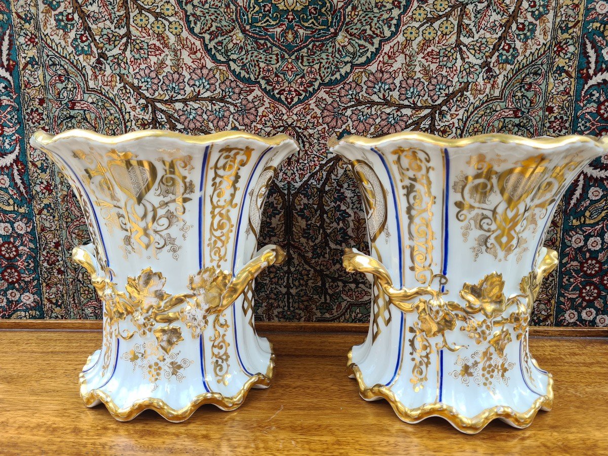 Pair Of Old Paris Porcelain Cache Pot-photo-6