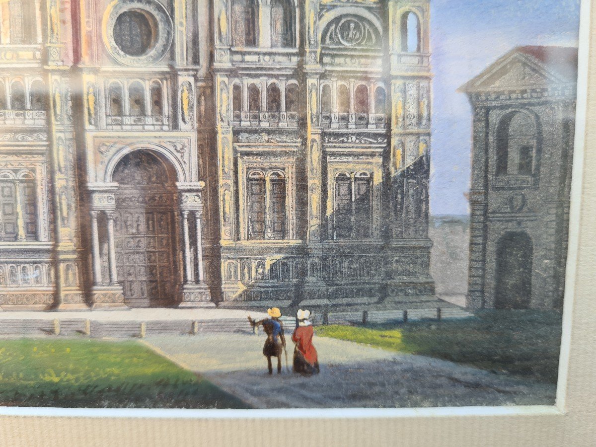 Gouache Framed 19th Certosa Di Pavia (lombardy Italy)-photo-4
