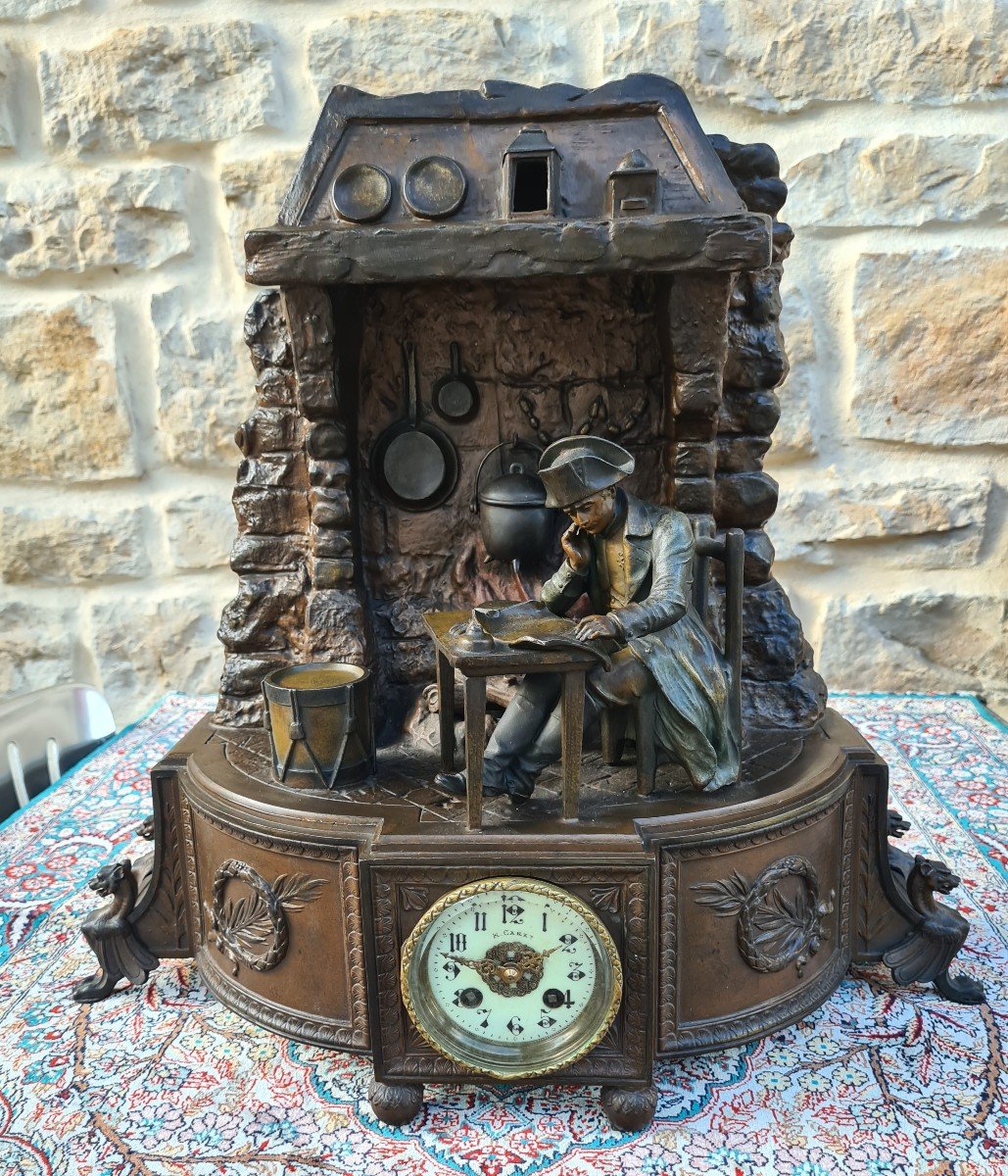 "eve De Wagram" - Patinated Spelter Clock Representing The Emperor Napoleon-photo-4