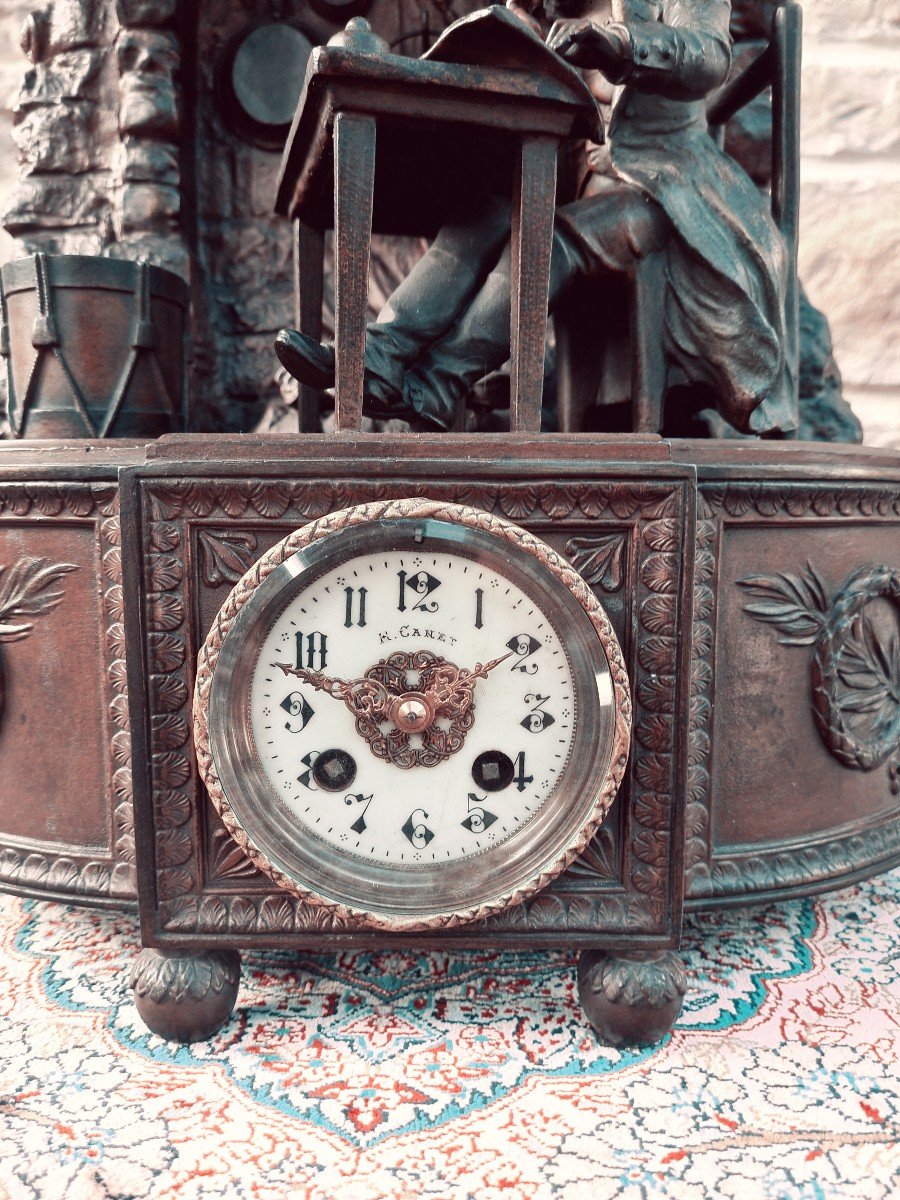 "eve De Wagram" - Patinated Spelter Clock Representing The Emperor Napoleon-photo-2
