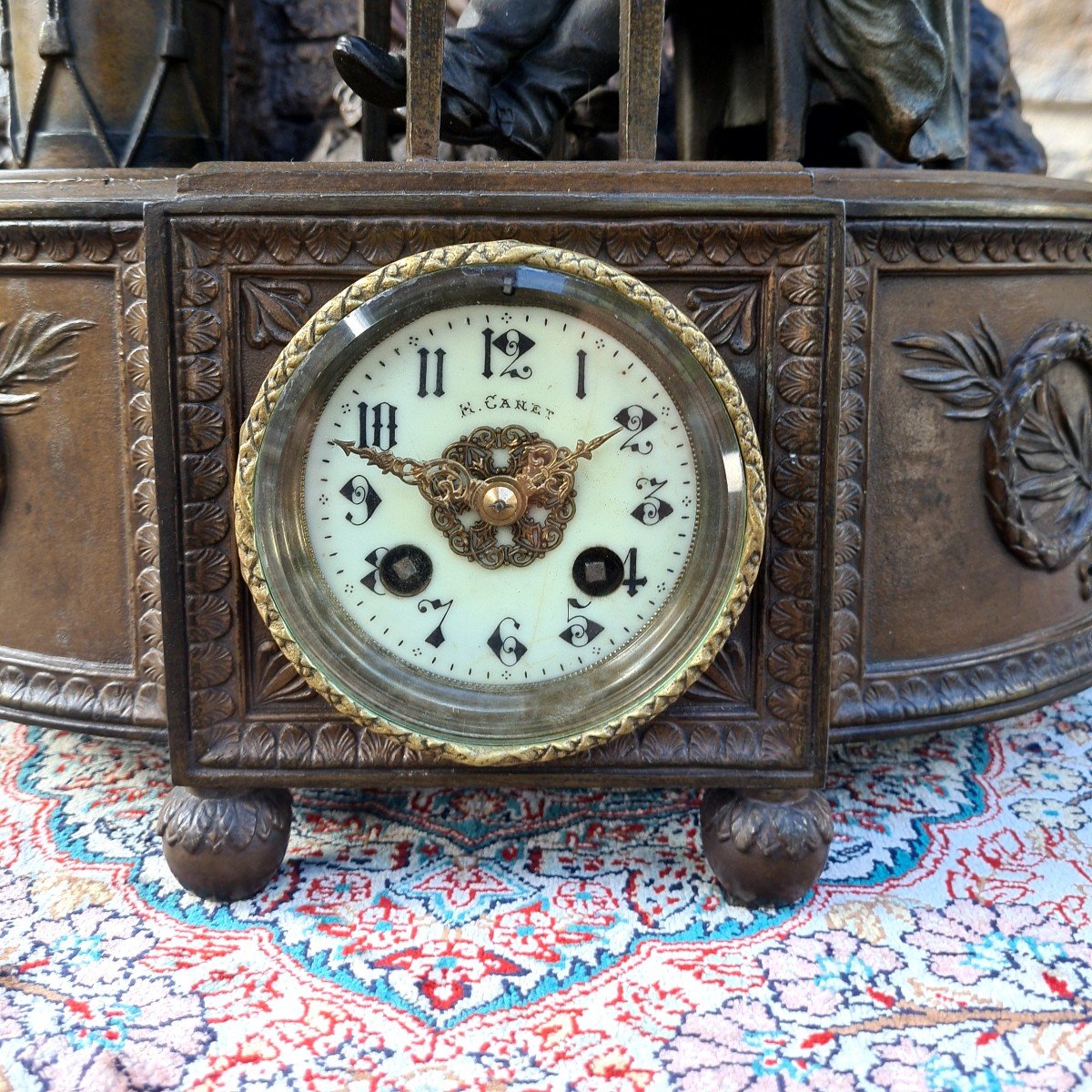 "eve De Wagram" - Patinated Spelter Clock Representing The Emperor Napoleon-photo-8