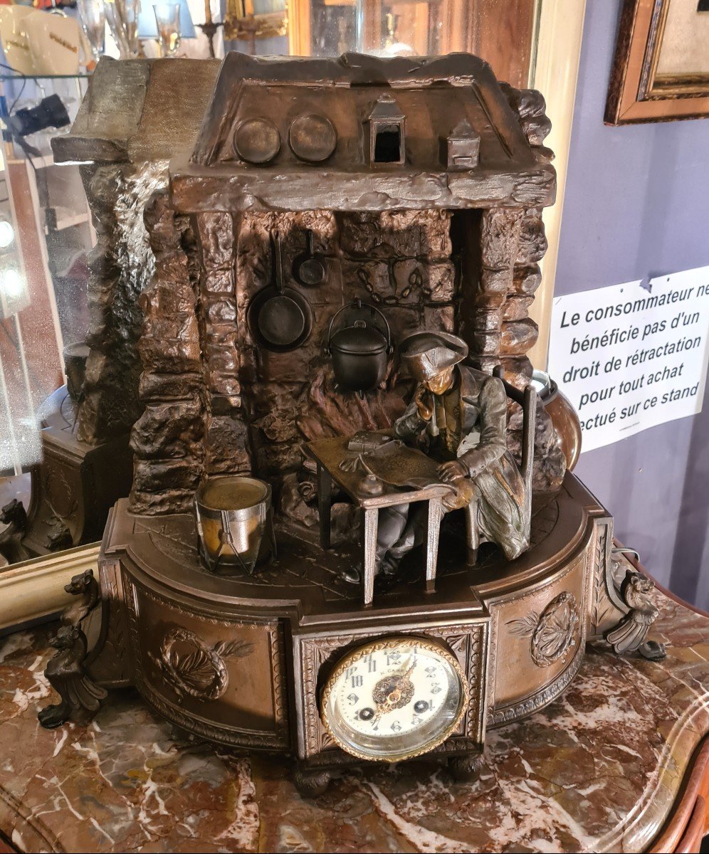 "eve De Wagram" - Patinated Spelter Clock Representing The Emperor Napoleon