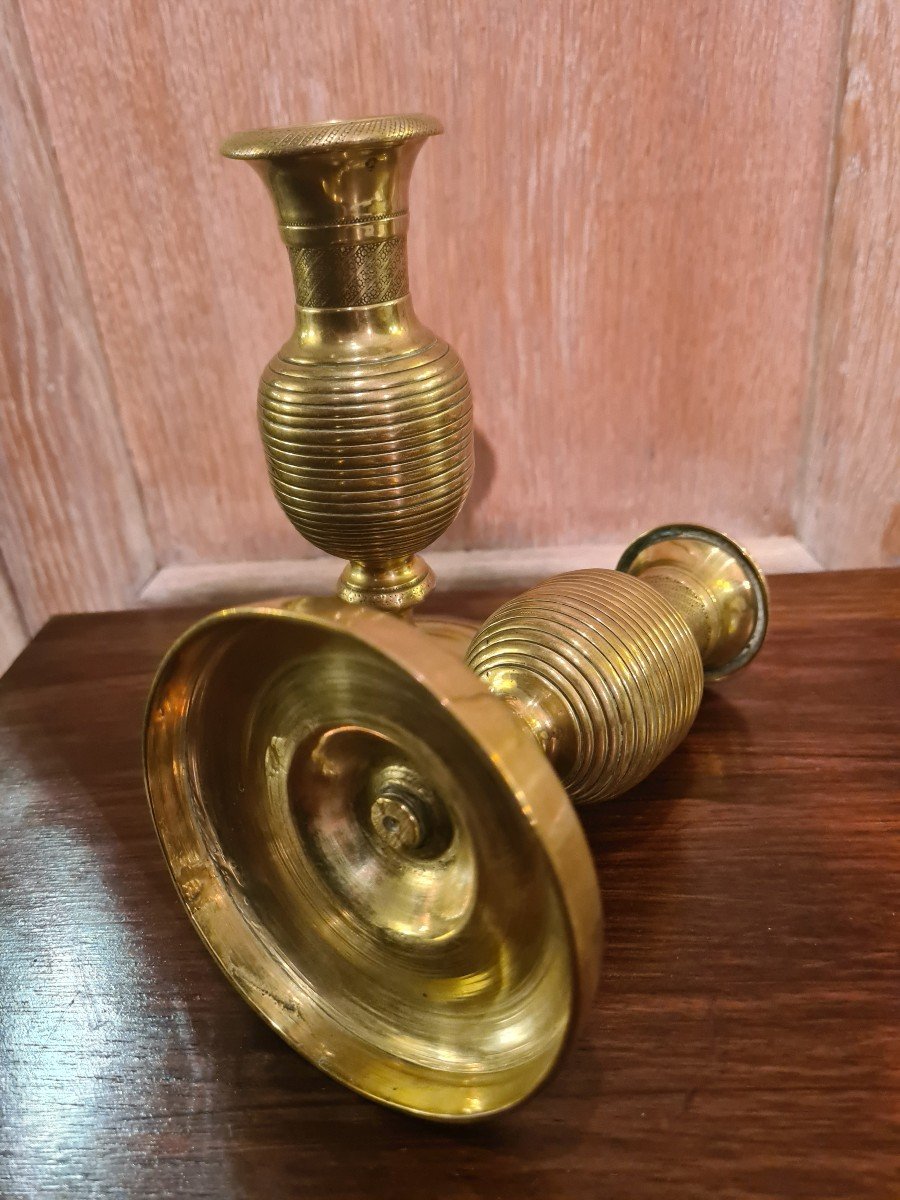 Pair Of 19th Century Brass Candlesticks-photo-3