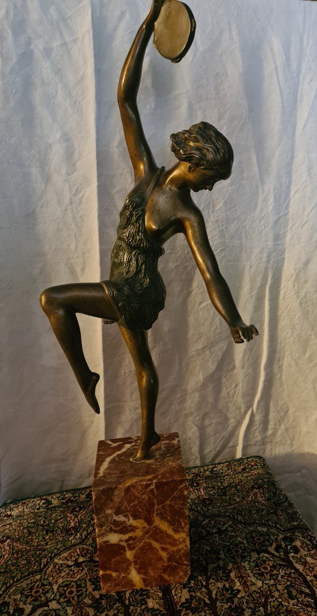 Statue Art Déco En Bronze "danseuse Au Tambourin "signée Matto (marcel André Bouraine)