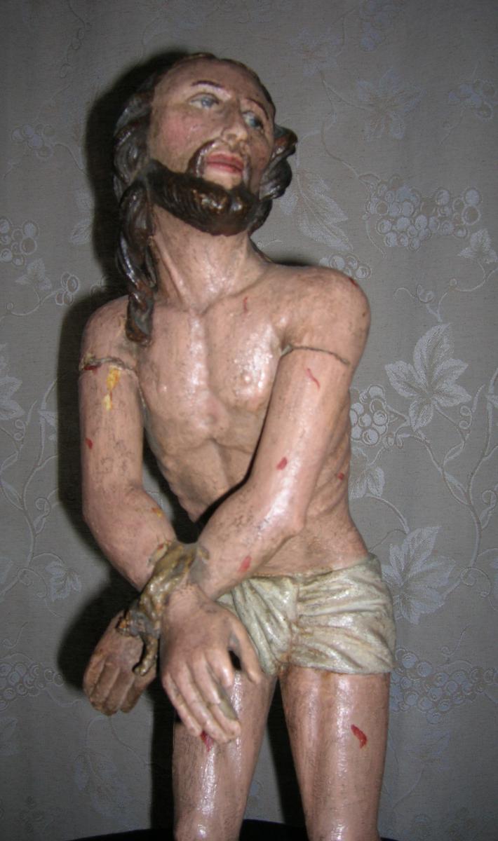 Christ De Pitié  En Bois Polychrome Fin 17 éme-photo-3