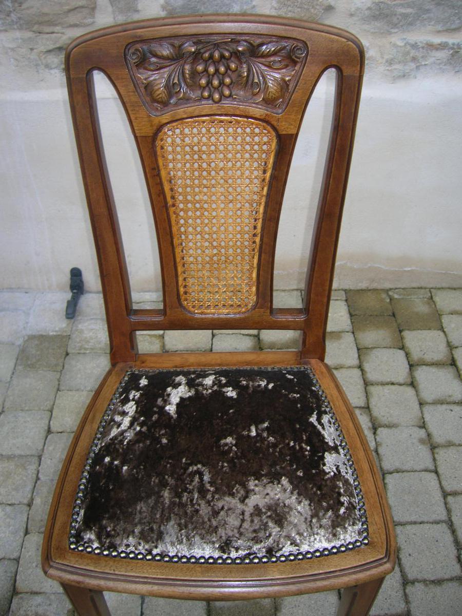 6 Chaises En Noyer Art Nouveau-photo-4