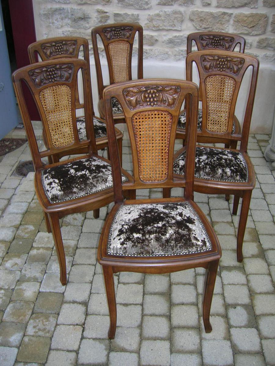 6 Chairs In Walnut Art Nouveau-photo-3