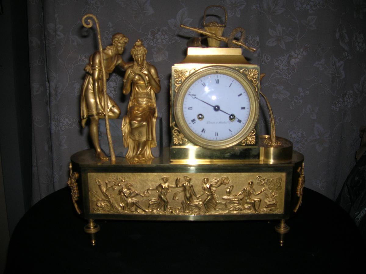 Clock With Gilt Bronze 18th About The Greek Mythology-photo-3
