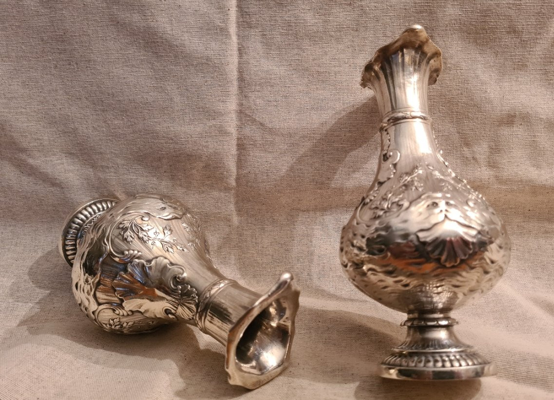 Pair Of Vases, Silver Metal, Signed Sormani Paris-photo-3