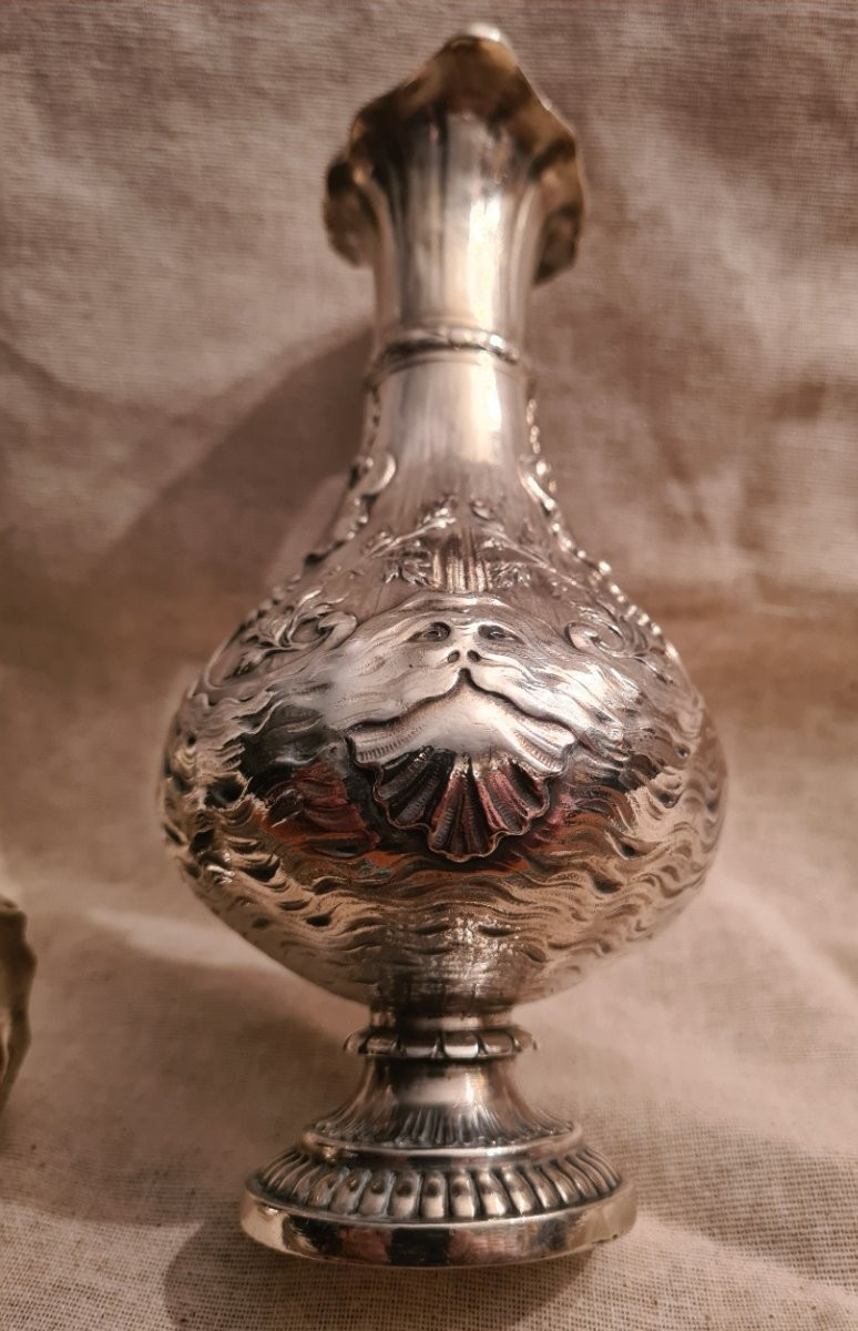 Pair Of Vases, Silver Metal, Signed Sormani Paris-photo-4