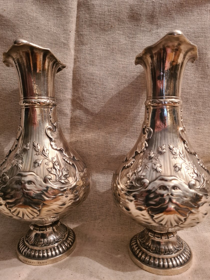 Pair Of Vases, Silver Metal, Signed Sormani Paris-photo-8