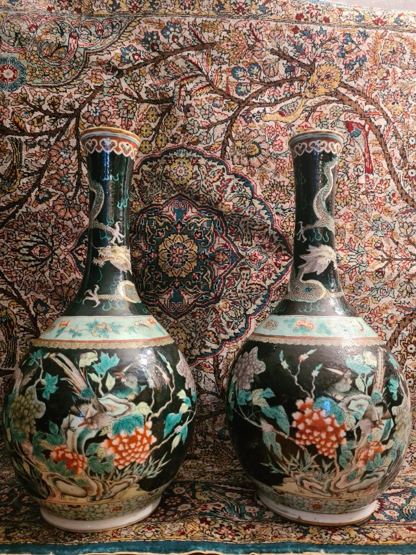 Pair Of Chinese Enameled Porcelain Vases, Famille Verte, 19th Century-photo-3