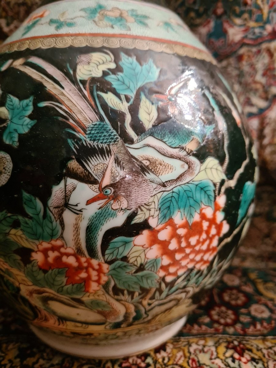 Pair Of Chinese Enameled Porcelain Vases, Famille Verte, 19th Century-photo-4