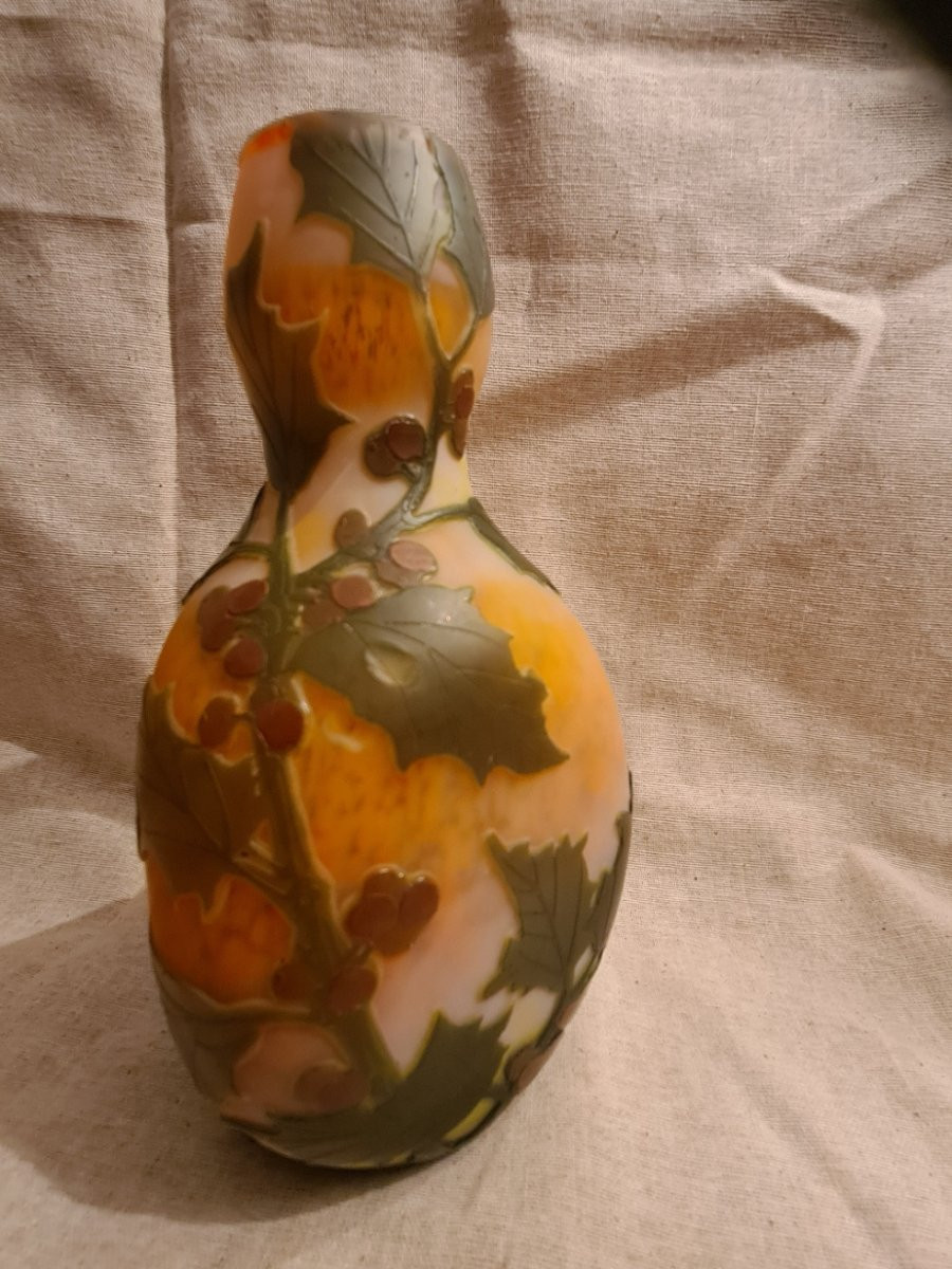 Vase Legras Pate De Verre, Décor De Houx-photo-3
