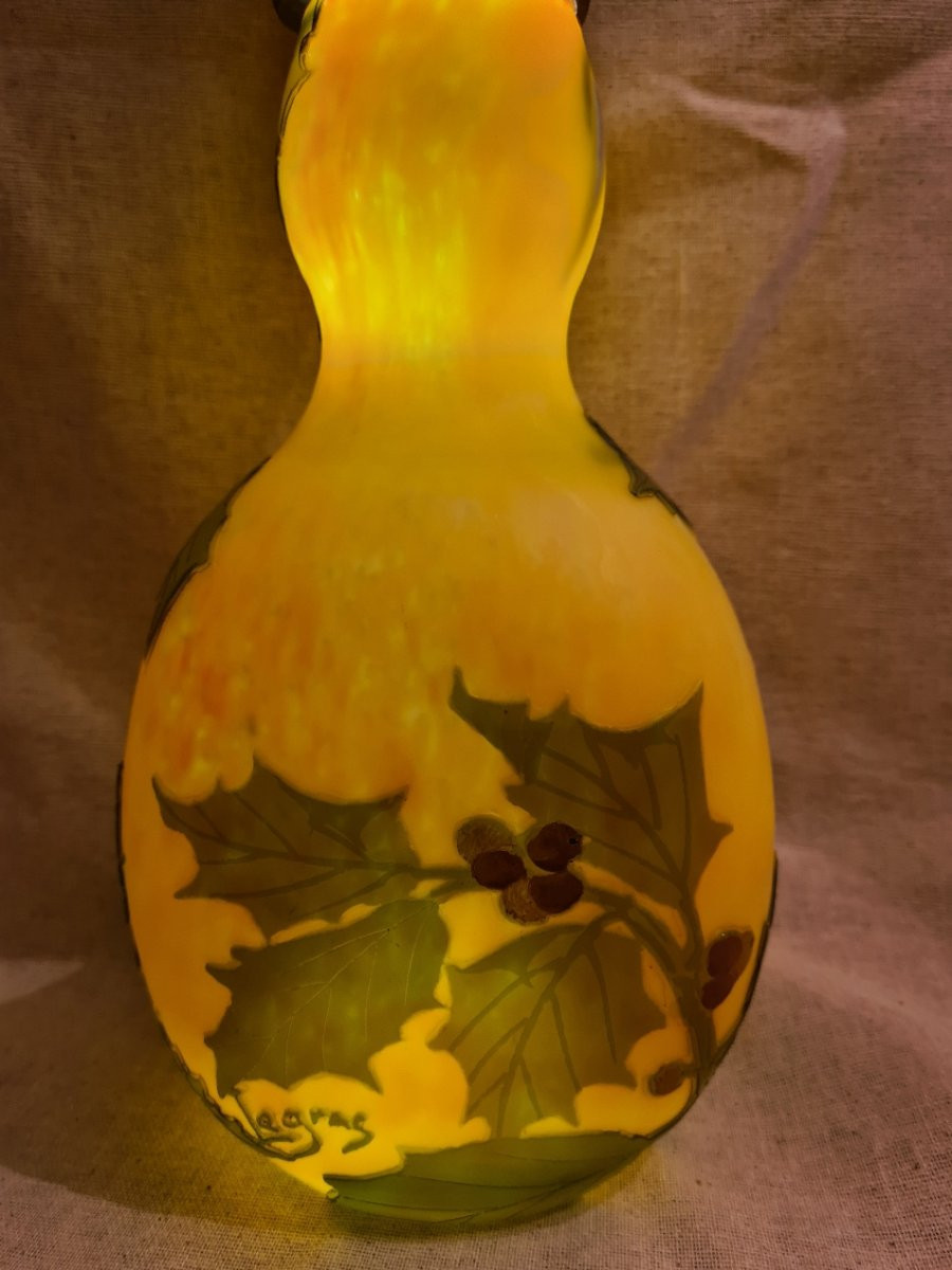 Vase Legras Pate De Verre, Décor De Houx-photo-2