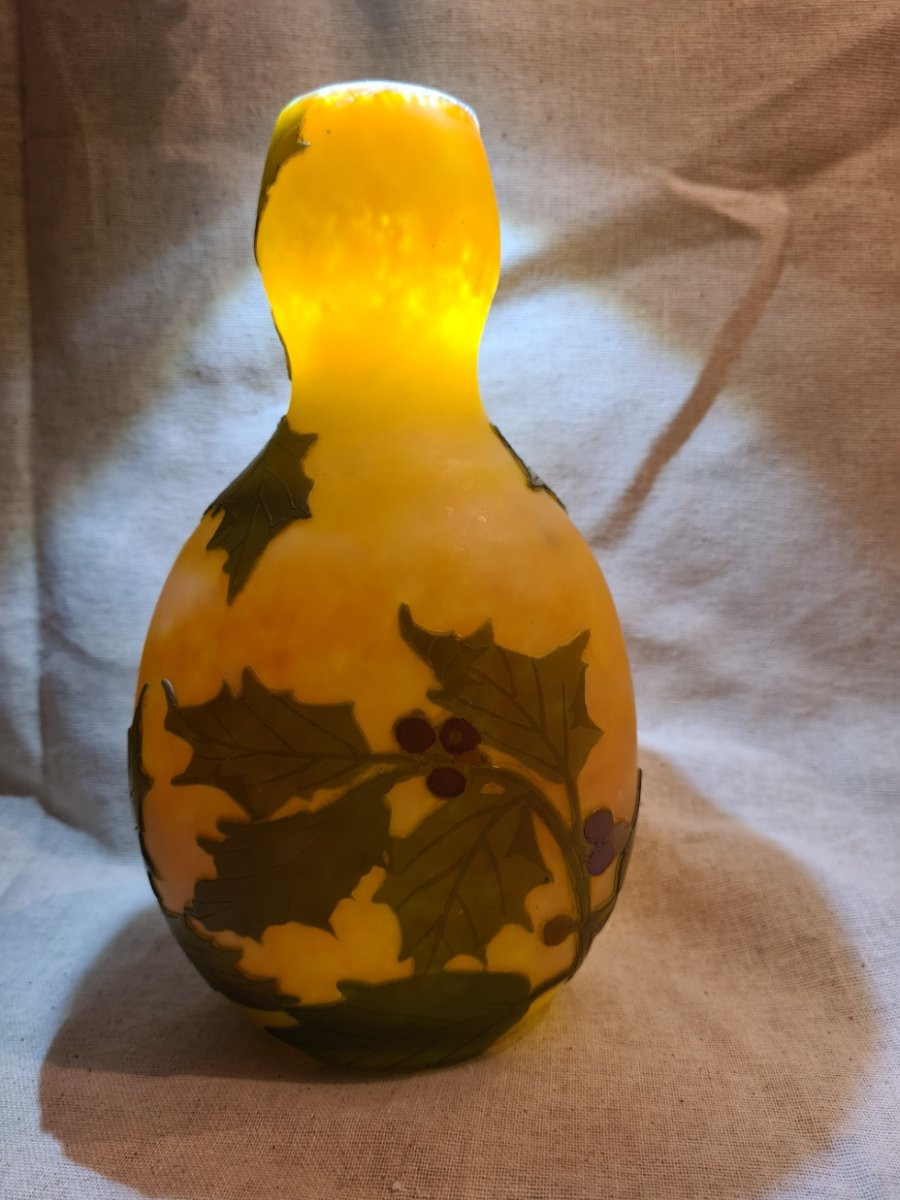 Vase Legras Pate De Verre, Décor De Houx-photo-3