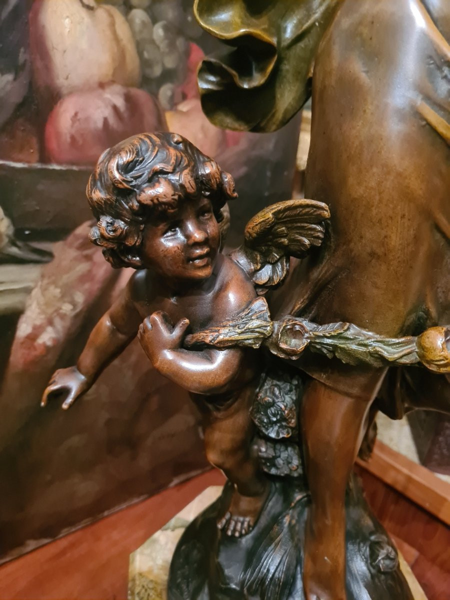 Oscillating Pendulum Called Mysterious Signed Auguste Moreau, "love And Spring"-photo-2