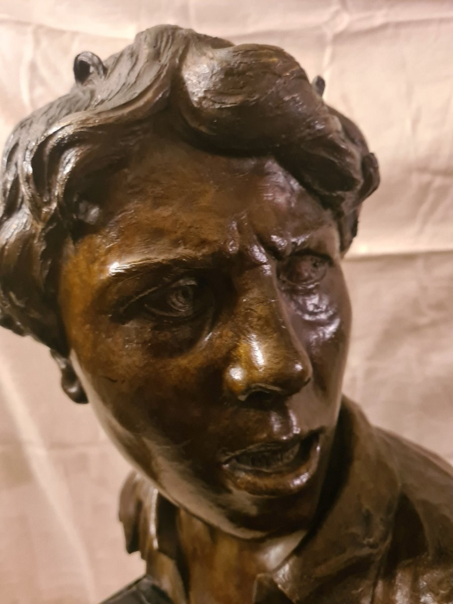 Bronze Bust Of A Man Signed Fernand Dubois-photo-2