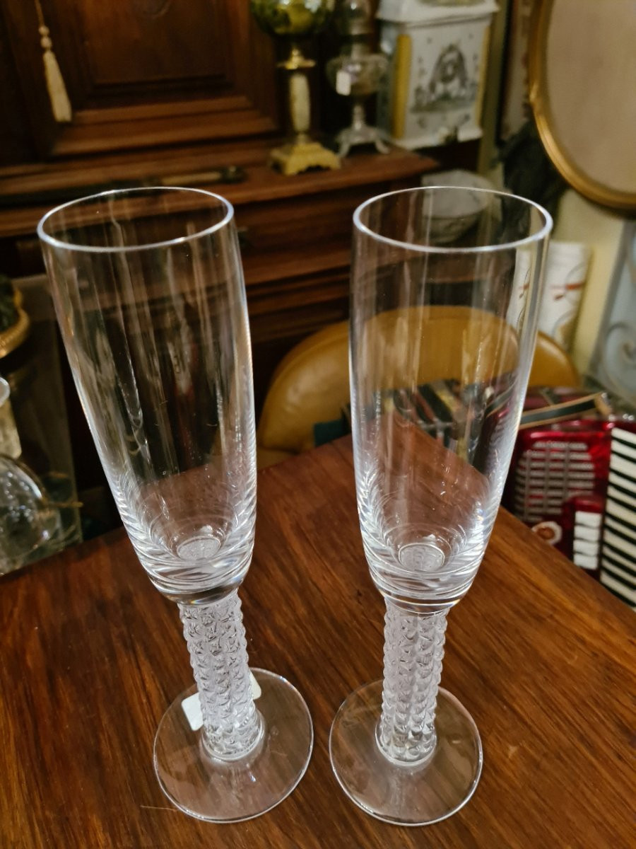 Deux Verres, Flutes à Champagne , De Lalique France , Modèle Vendôme-photo-3
