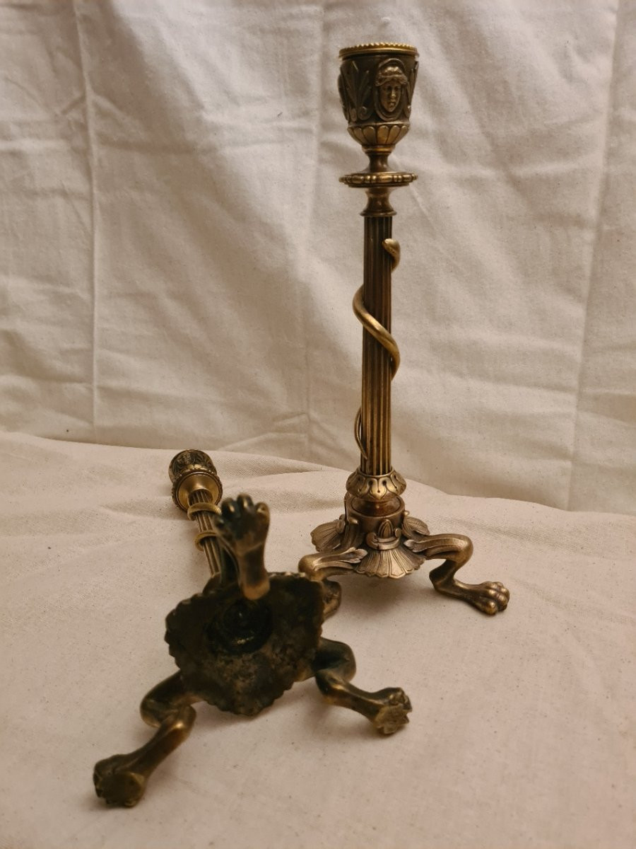 Pair Of Bronze Candlesticks With Serpent-photo-2