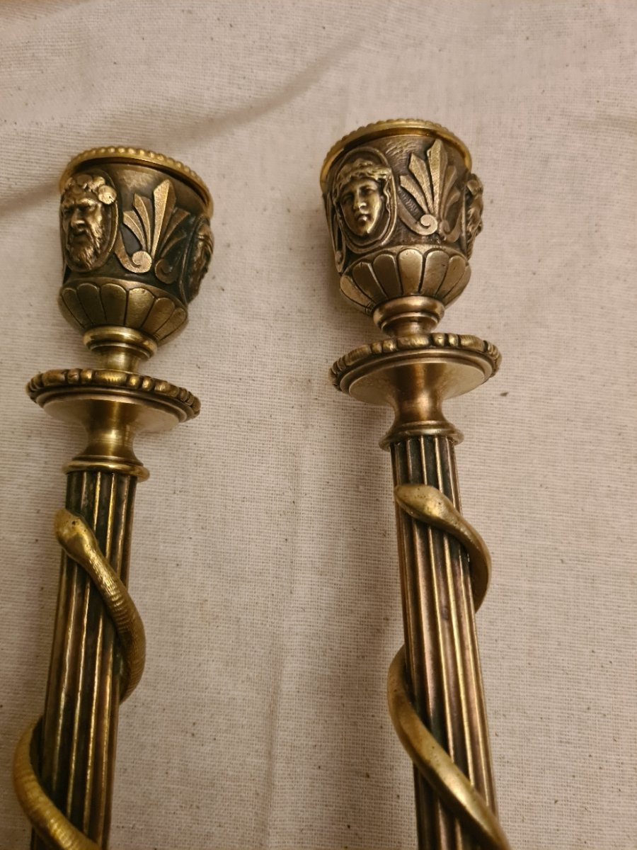 Pair Of Bronze Candlesticks With Serpent-photo-4