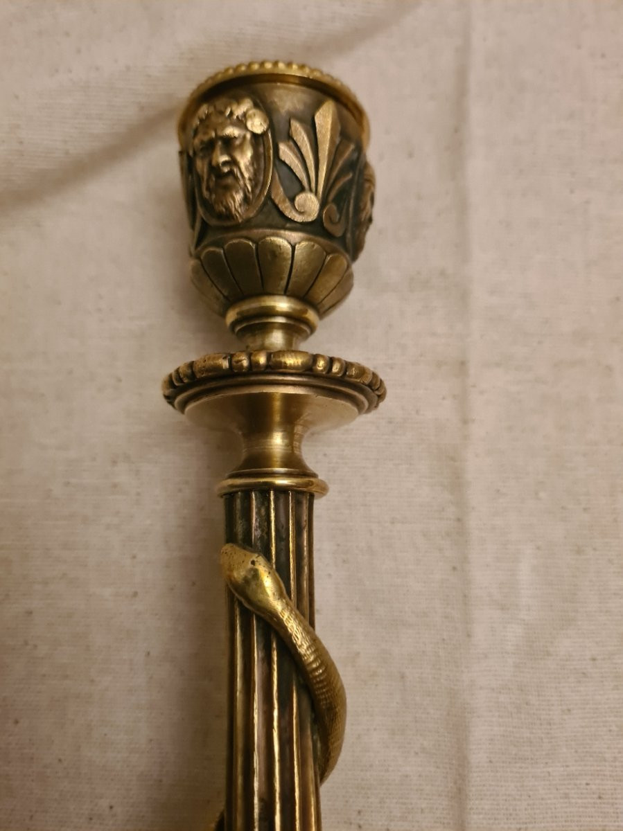 Pair Of Bronze Candlesticks With Serpent-photo-5