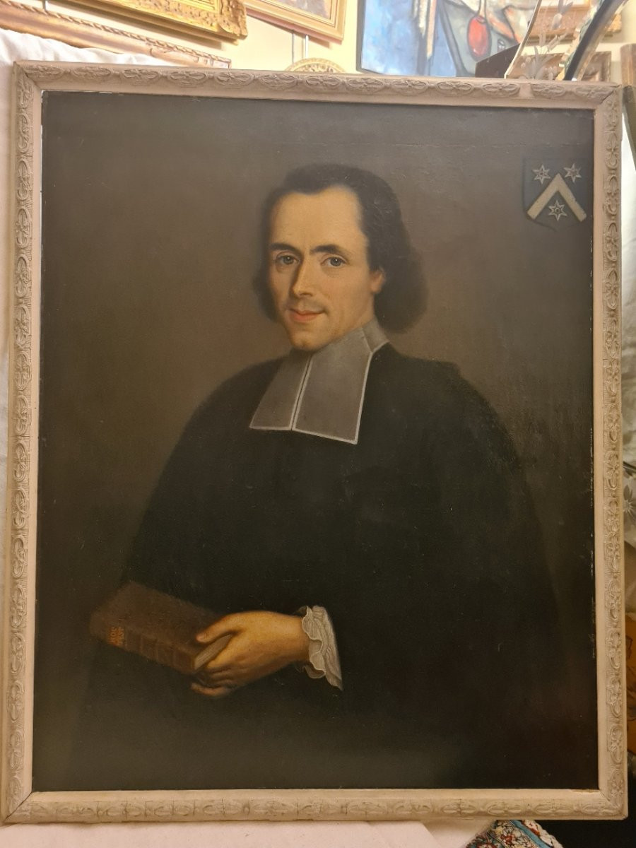 Portrait d'homme d'église fin XVIIIe, au armoirie-photo-1