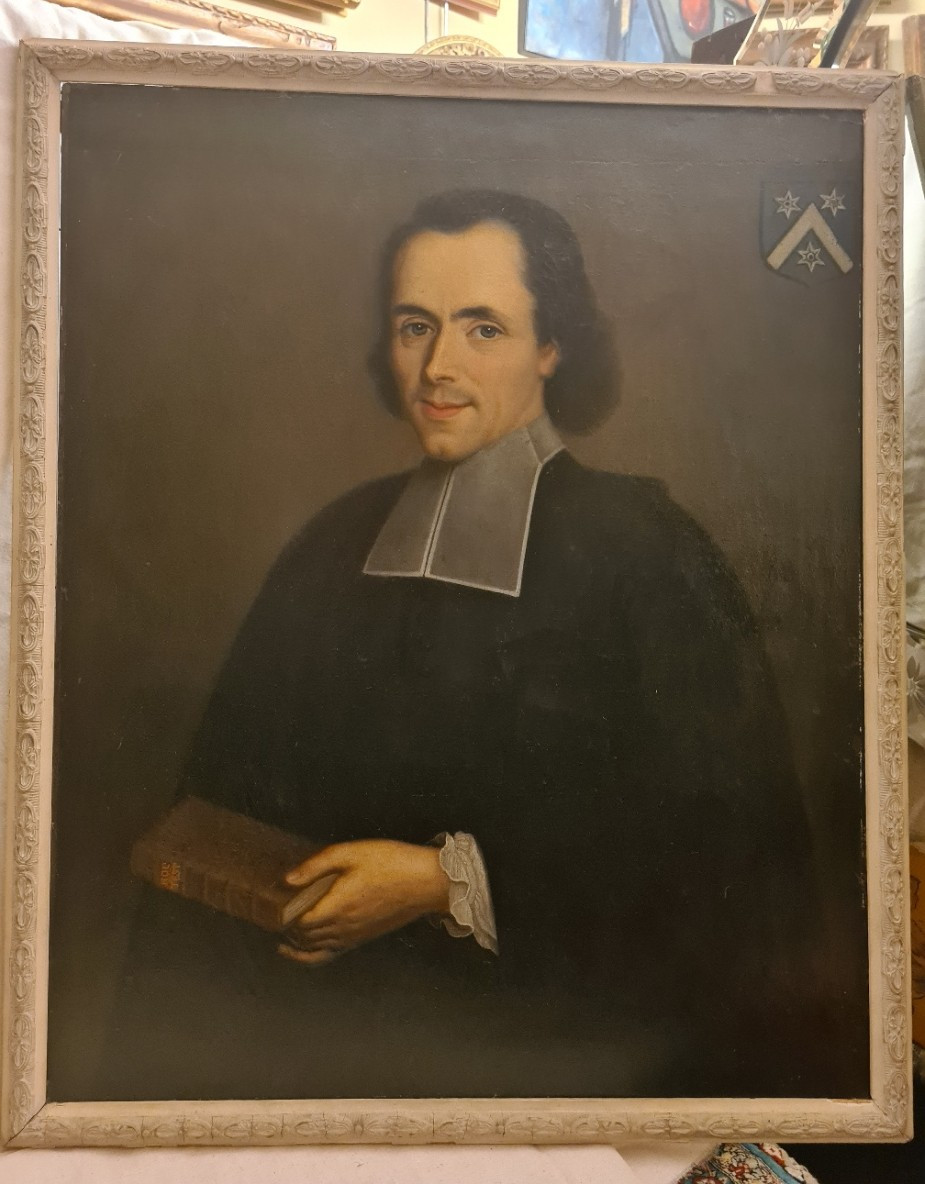 Portrait d'homme d'église fin XVIIIe, au armoirie