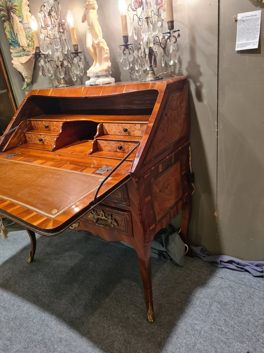 Bureau dos d'âne en marqueterie 18 ème -photo-7