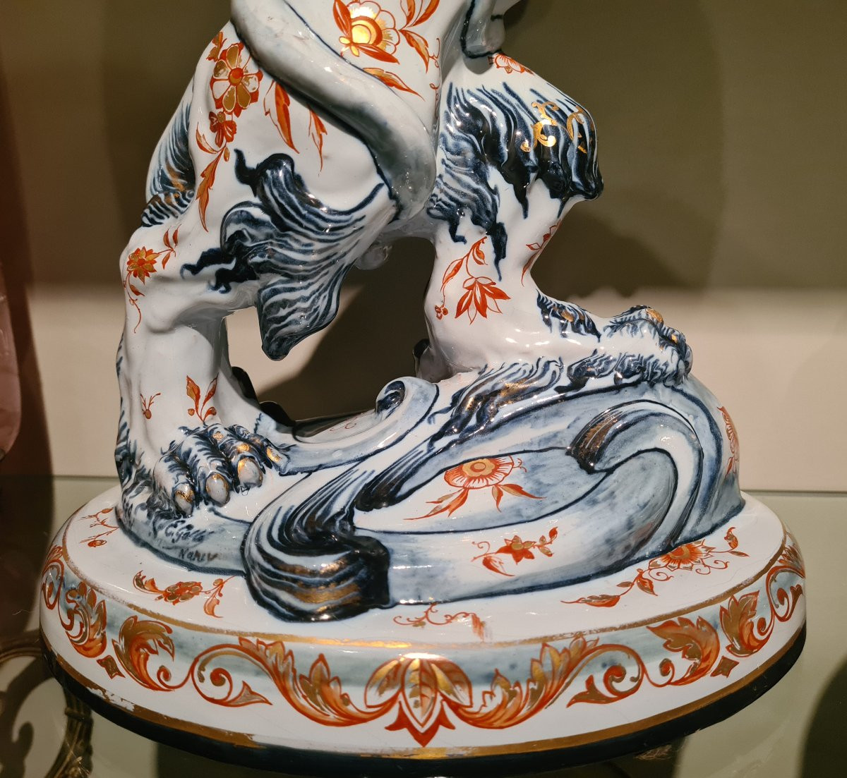 Pair Of Lion Candlesticks, Emile Gallé, Earthenware, Saint-clément Factory, Late 19th Century-photo-3