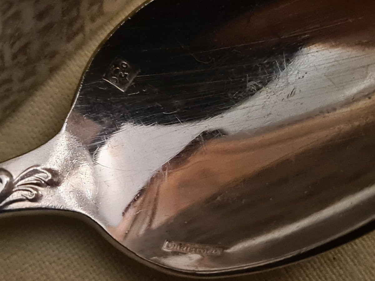 12 Mocha Spoons And Their Box, Christofle Marly Model-photo-2