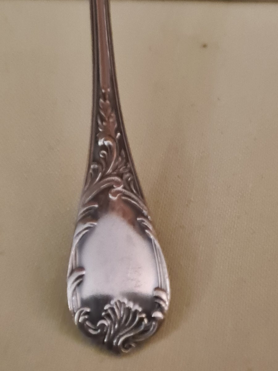 12 Mocha Spoons And Their Box, Christofle Marly Model-photo-3