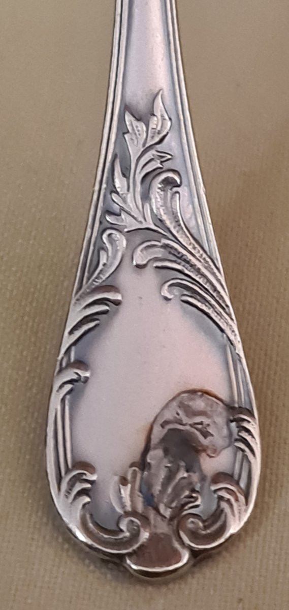 12 Mocha Spoons And Their Box, Christofle Marly Model-photo-3