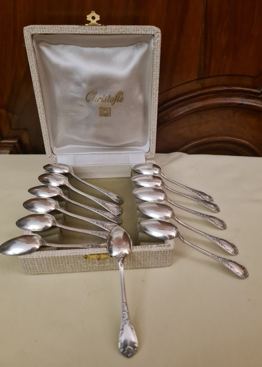 12 Mocha Spoons And Their Box, Christofle Marly Model