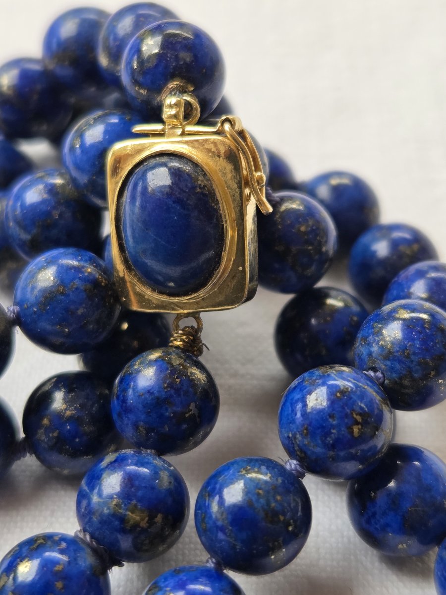Collier de perles Lapis-lazulli monté sur or-photo-2