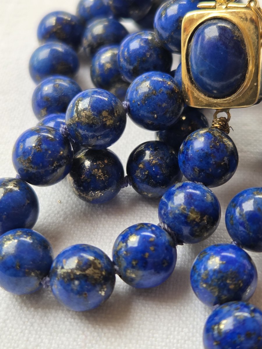 Collier de perles Lapis-lazulli monté sur or-photo-4