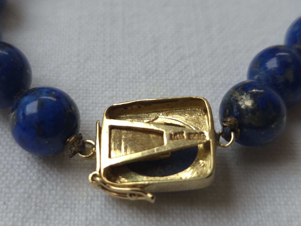 Collier de perles Lapis-lazulli monté sur or-photo-3