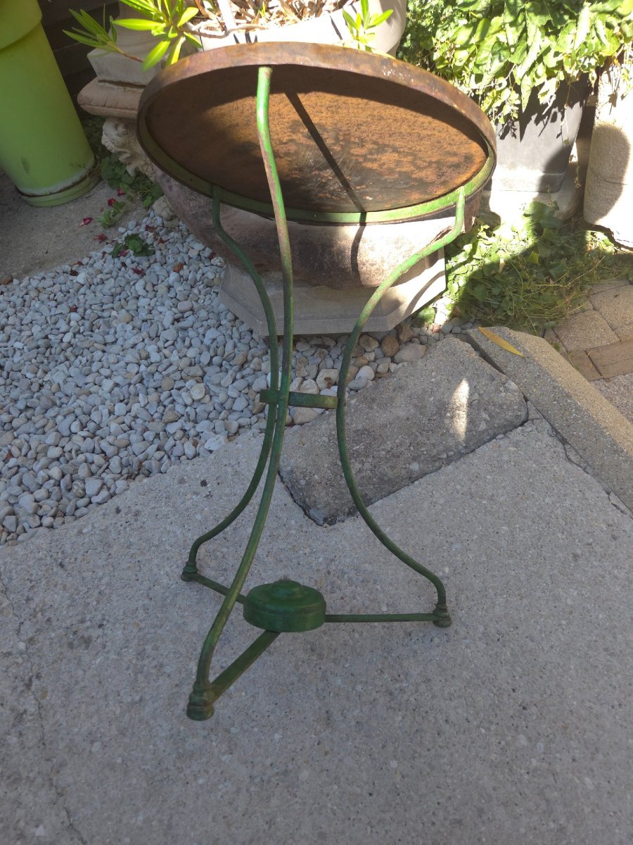Napoleon III Garden Pedestal Table Enamelled Top & Wrought Iron 19th Century-photo-2