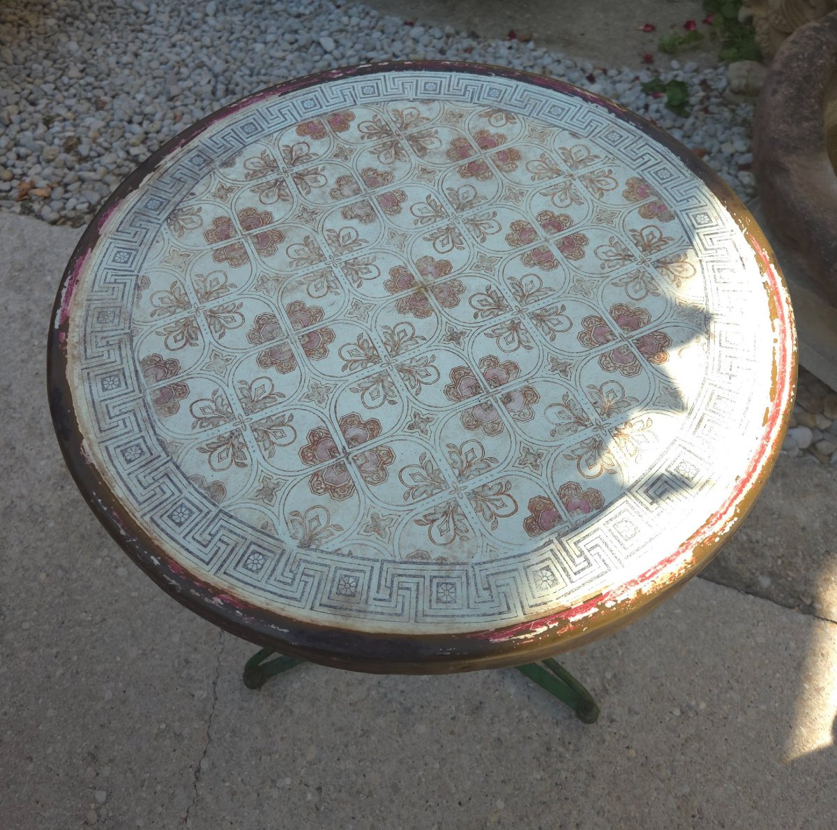 Napoleon III Garden Pedestal Table Enamelled Top & Wrought Iron 19th Century-photo-3