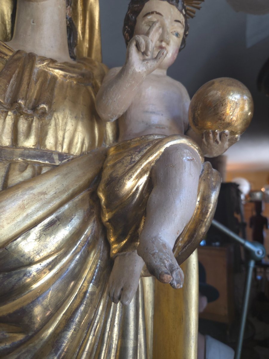 Spanish Virgin And Child 18th Century Gilded Wood Gold Leaf-photo-3
