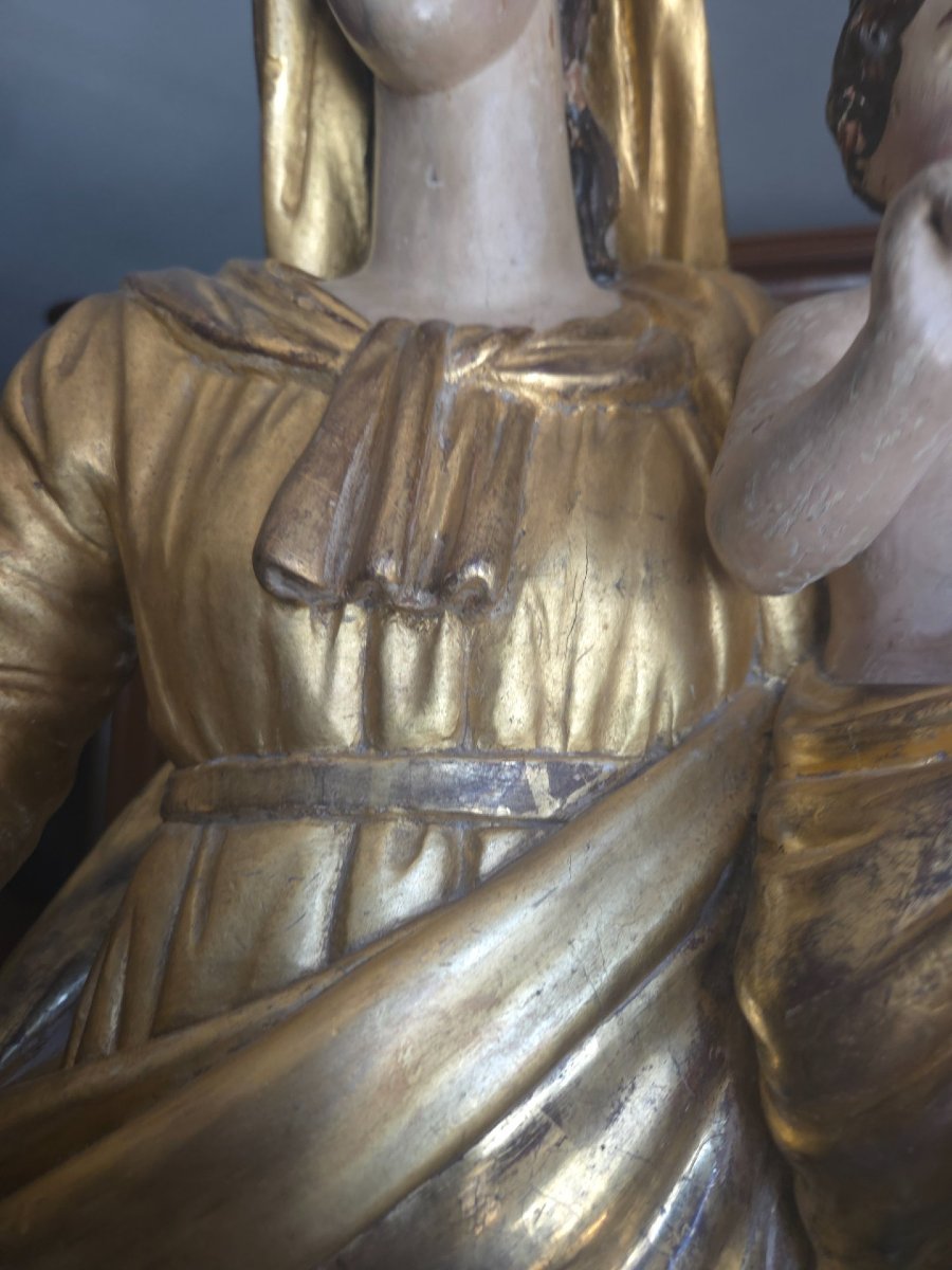 Spanish Virgin And Child 18th Century Gilded Wood Gold Leaf-photo-4