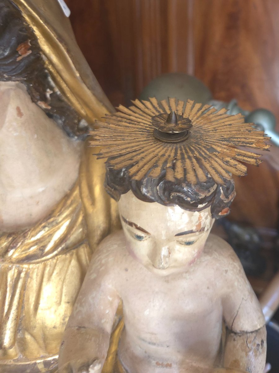 Spanish Virgin And Child 18th Century Gilded Wood Gold Leaf-photo-1